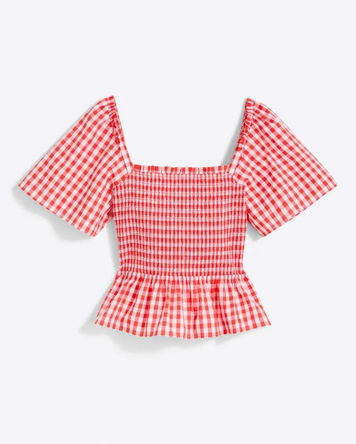 Draper James Deana Smocked Top In Poppy Red Gingham Women Tops