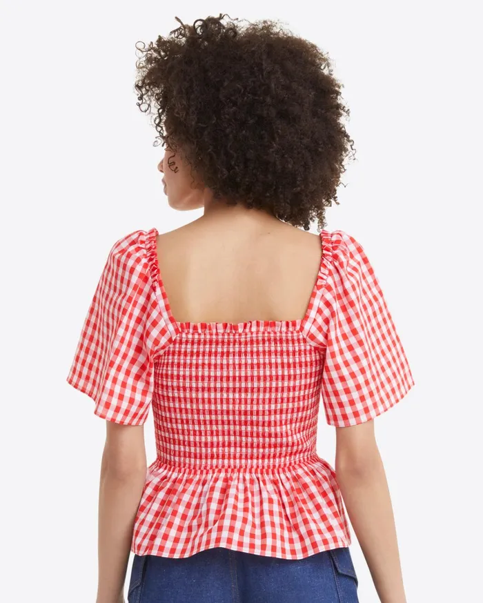 Draper James Deana Smocked Top In Poppy Red Gingham Women Tops