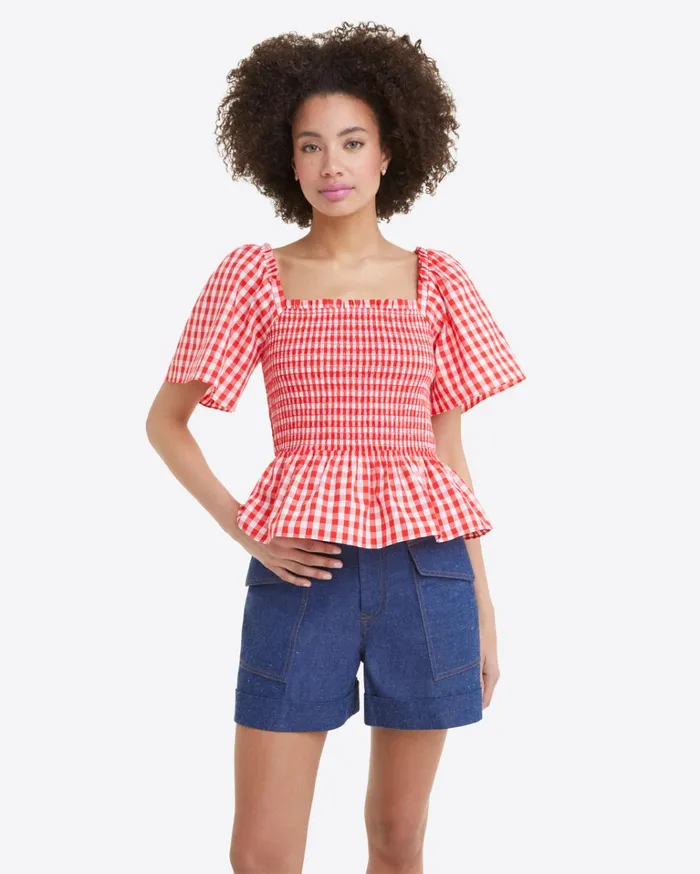 Draper James Deana Smocked Top In Poppy Red Gingham Women Tops