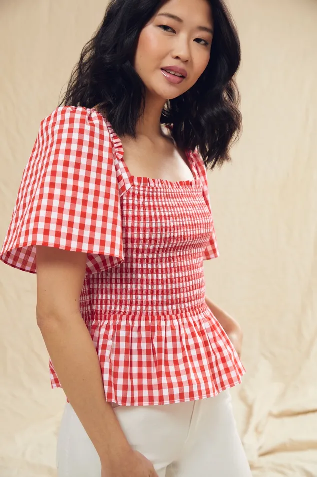 Draper James Deana Smocked Top In Poppy Red Gingham Women Tops