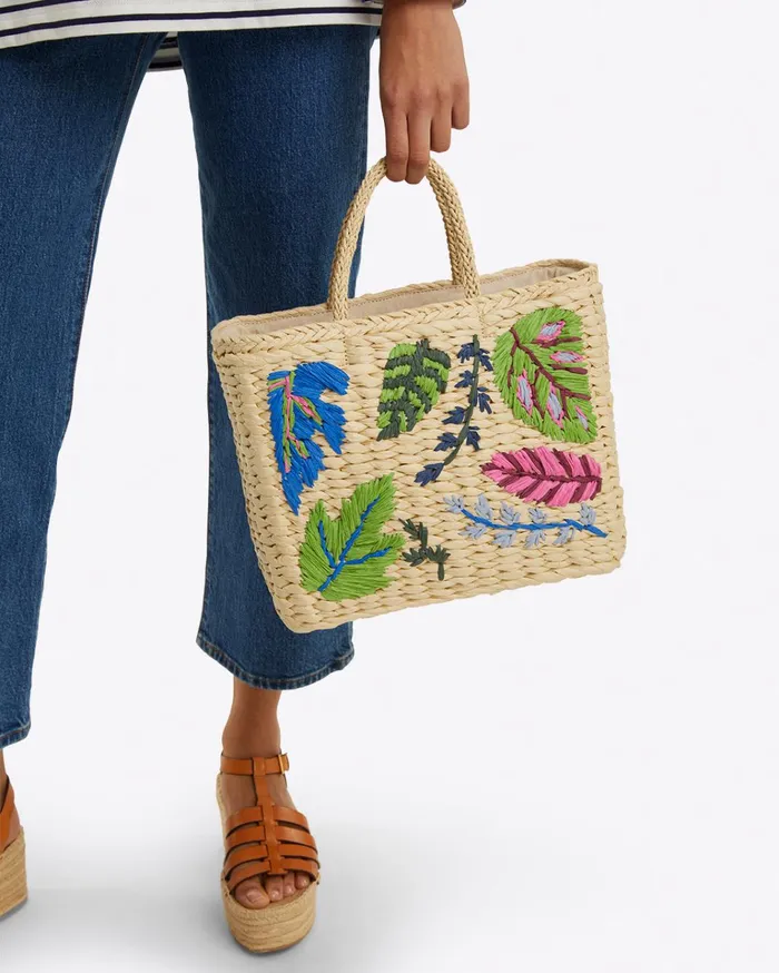 Draper James Embroidered Straw Tote Women Swim
