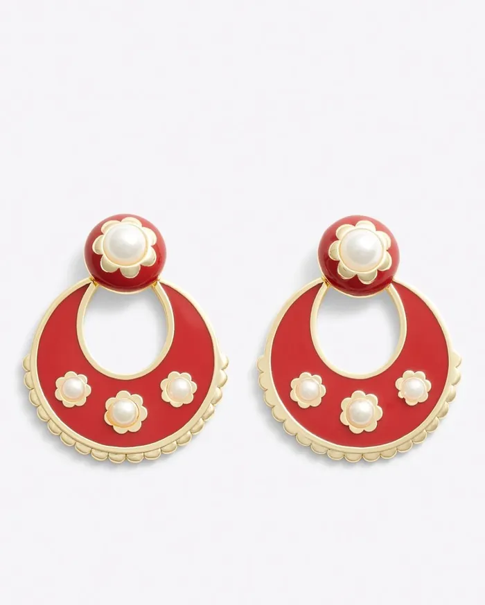 Draper James Enamel And Pearl Doorknocker Earrings Women Jewelry
