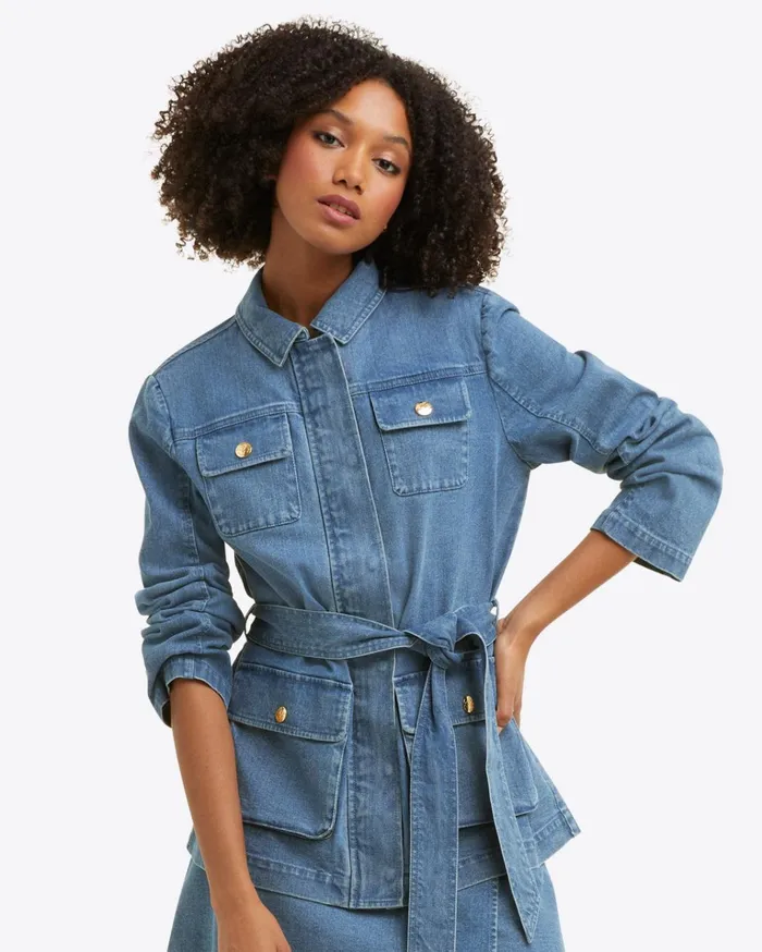 Draper James Field Jacket In Medium Wash Denim Women Jackets and Outerwear