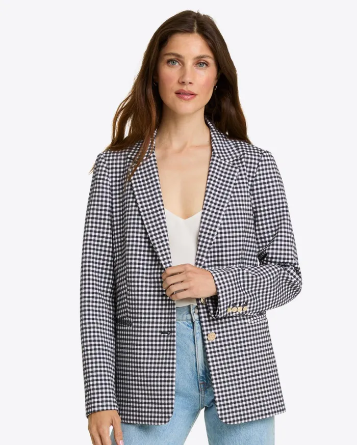Draper James Gingham Blazer In Textured Gingham Women Jackets and Outerwear
