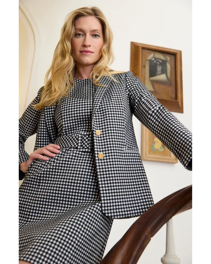 Draper James Gingham Blazer In Textured Gingham Women Jackets and Outerwear