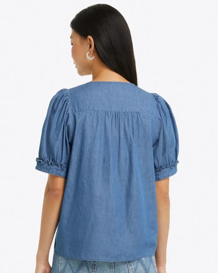 Draper James Heidi VNeck Top In Chambray Women Tops