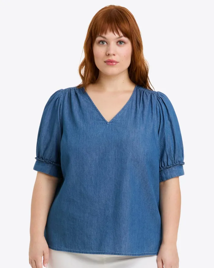 Draper James Heidi VNeck Top In Chambray Women Tops