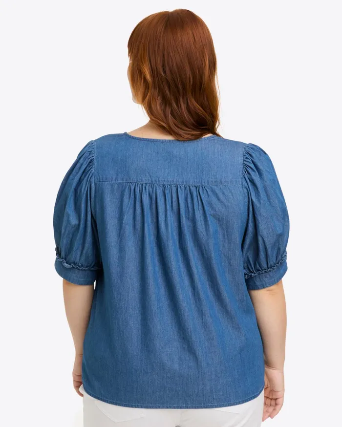 Draper James Heidi VNeck Top In Chambray Women Tops
