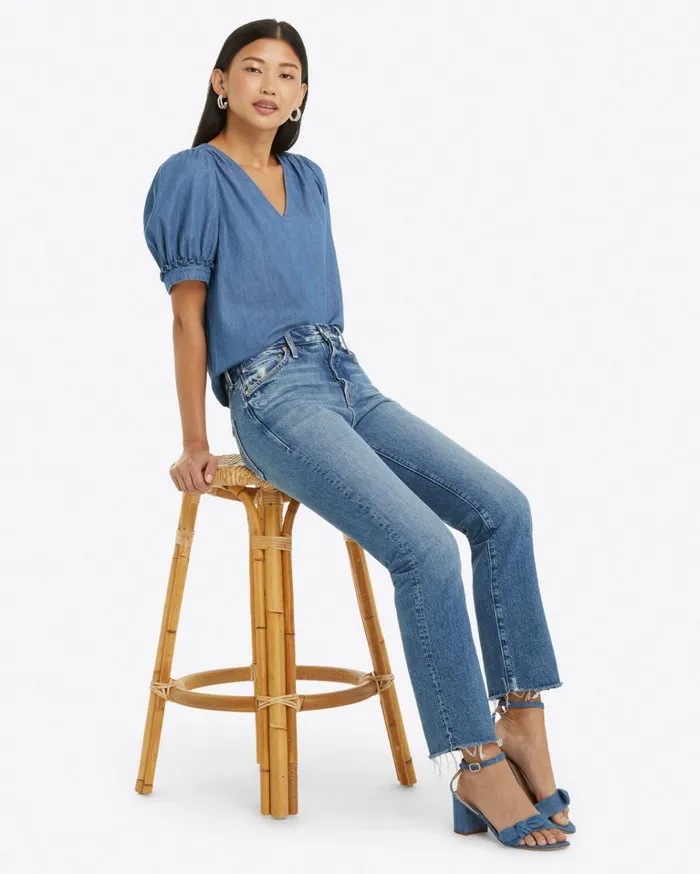 Draper James Heidi VNeck Top In Chambray Women Tops