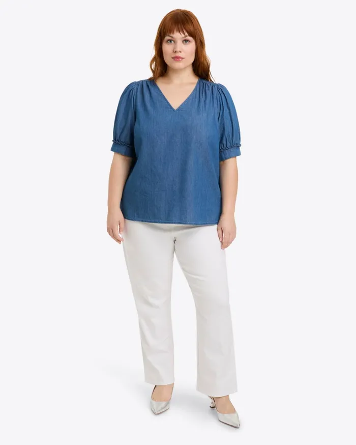 Draper James Heidi VNeck Top In Chambray Women Tops