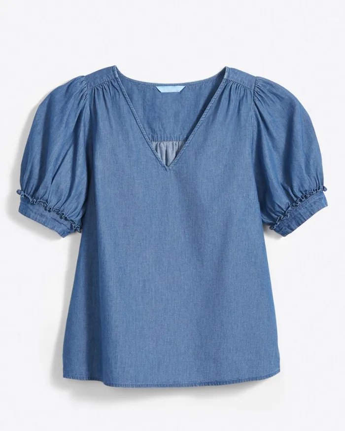 Draper James Heidi VNeck Top In Chambray Women Tops
