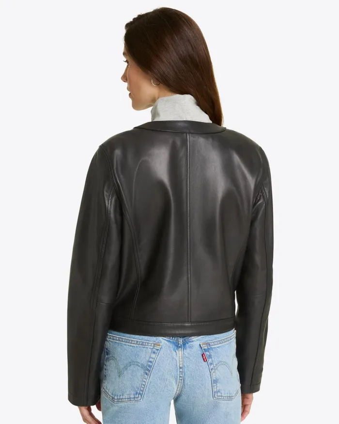 Draper James Leather Collarless Jacket Women Jackets and Outerwear