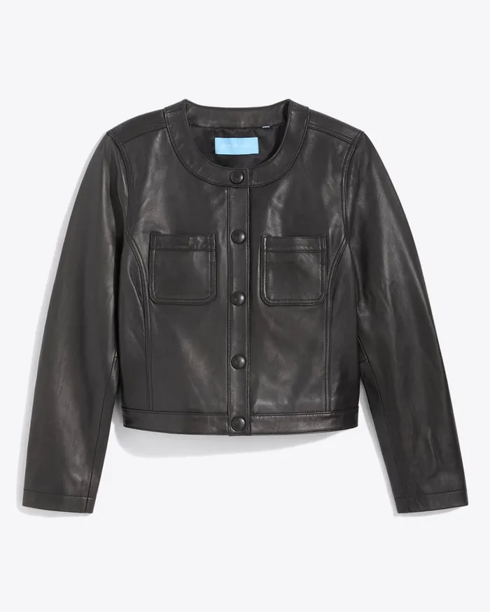 Draper James Leather Collarless Jacket Women Jackets and Outerwear