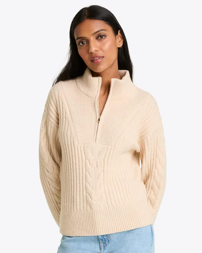 Draper James Quarter Zip Cableknit Sweater Women Sweaters