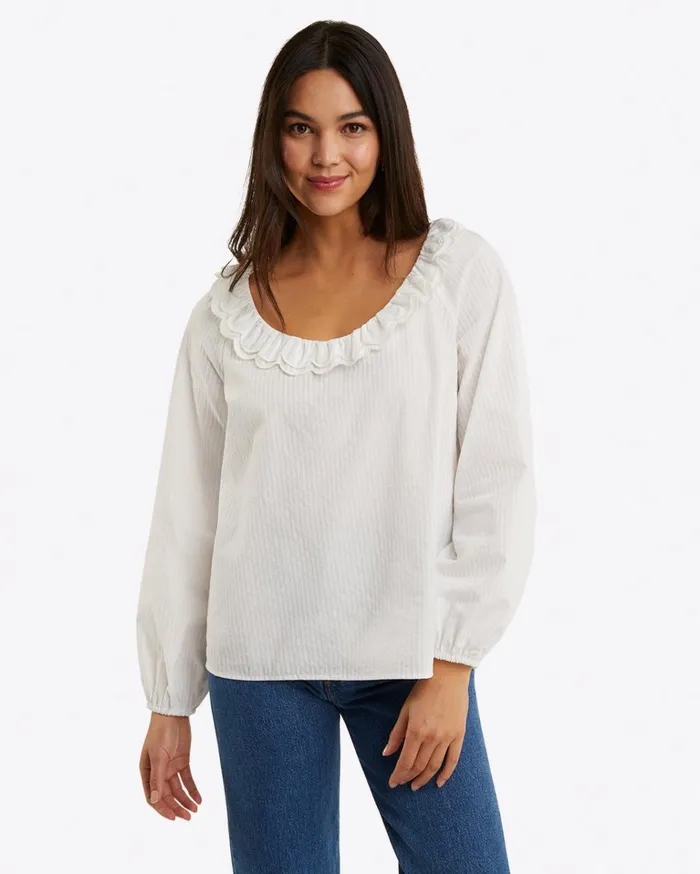 Draper James Reyna LongSleeve Top In Textured Shirting Stripe Women Tops