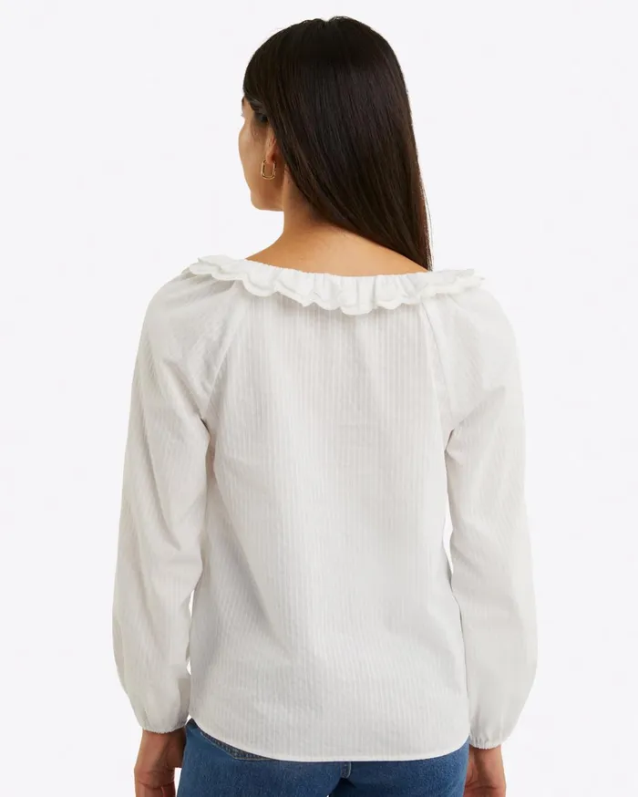Draper James Reyna LongSleeve Top In Textured Shirting Stripe Women Tops