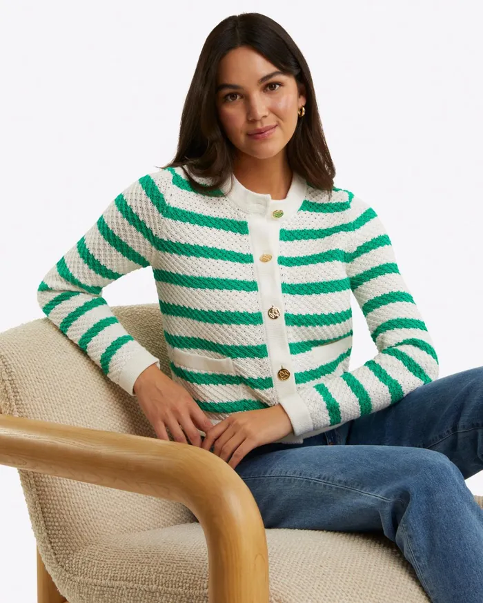 Draper James Rita Crewneck Cardigan In Cotton Women Tops
