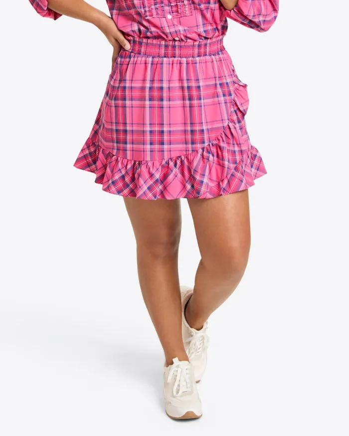 Draper James Ruffle Wrap Skirt In Pink Angie Plaid Women Bottoms and Skirts