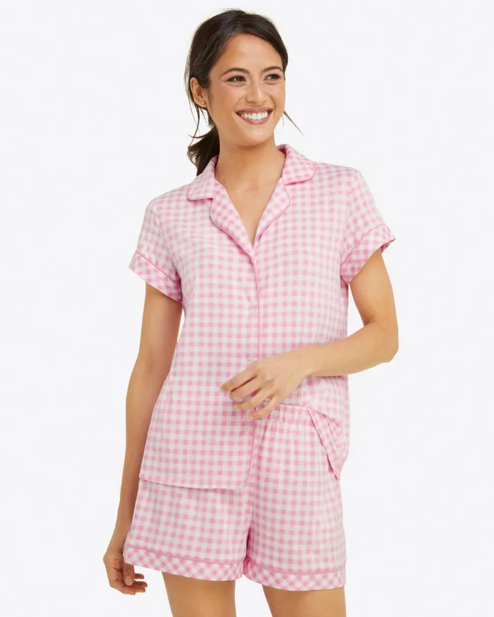 Draper James Sara Pajama Set In Light Pink Gingham Women Lounge and Pajamas