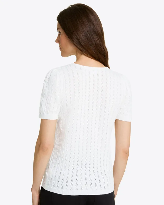Draper James Short Sleeve Sweater In White Pointelle Women Sweaters