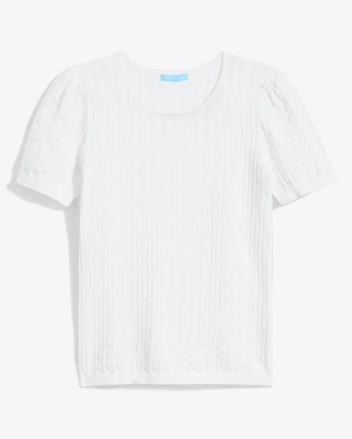 Draper James Short Sleeve Sweater In White Pointelle Women Sweaters