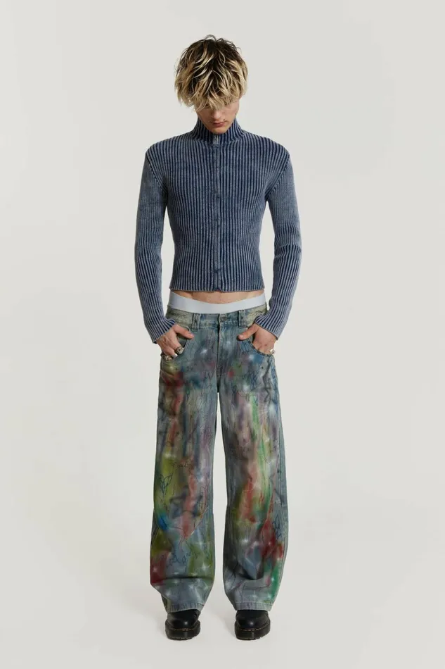 Drifting Through Space Baggy Jeans Blue Men Jaded London Baggy Jeans
