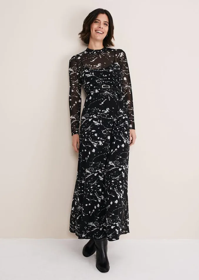 Elianna Splatter Long Sleeved Dress Blackivory Women Phase Eight Dresses