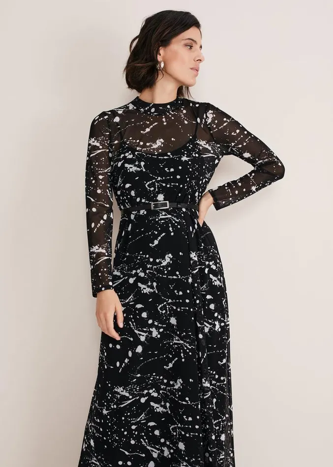 Elianna Splatter Long Sleeved Dress Blackivory Women Phase Eight Dresses