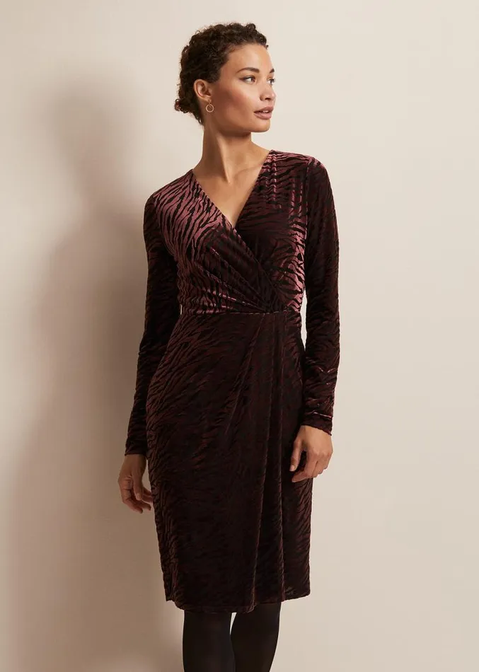 Elina Velvet Burnout Dress Burgundy Women Phase Eight Dresses