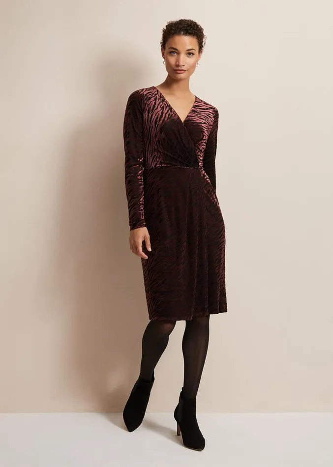 Elina Velvet Burnout Dress Burgundy Women Phase Eight Dresses