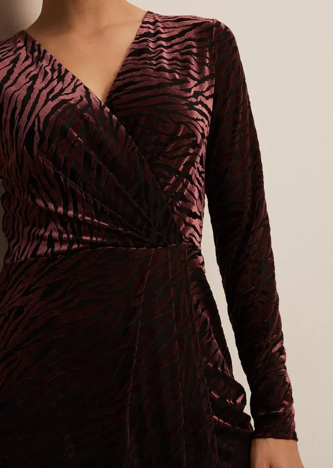Elina Velvet Burnout Dress Burgundy Women Phase Eight Dresses