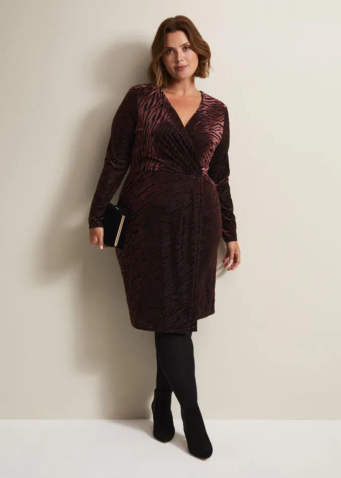 Elina Velvet Burnout Dress Burgundy Women Phase Eight Dresses