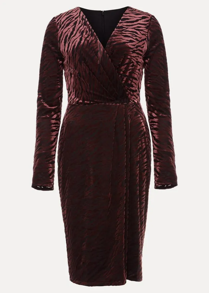 Elina Velvet Burnout Dress Burgundy Women Phase Eight Dresses