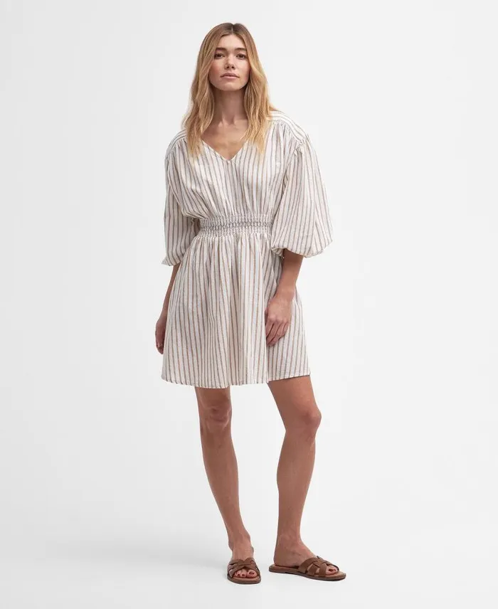 Ella Striped Mini Dress Whitetannin Women Barbour Dresses and Skirts