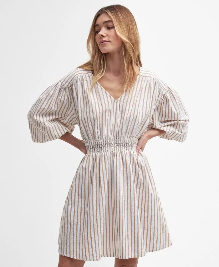Ella Striped Mini Dress Whitetannin Women Barbour Dresses and Skirts