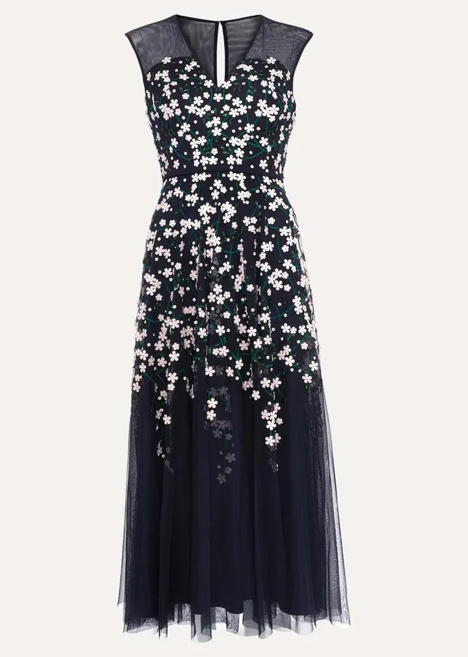 Ellen Blossom Beaded Midi Dress Navy Women Phase Eight Dresses