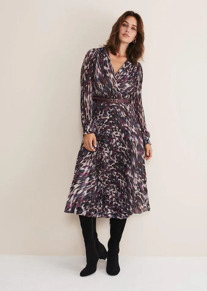 Eloise Animal Pleated Dress Multicoloured Women Phase Eight Dresses