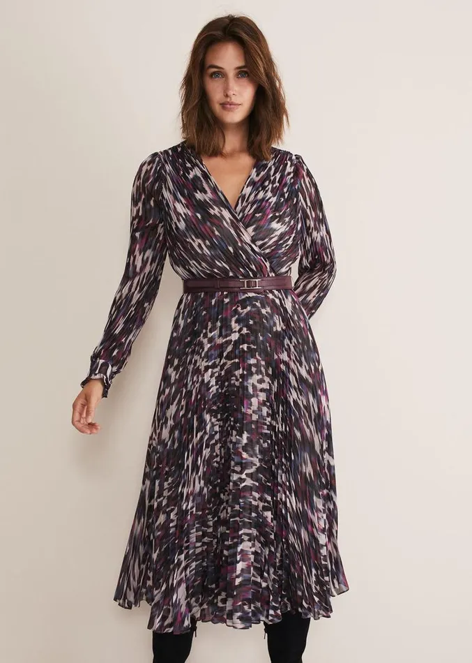 Eloise Animal Pleated Dress Multicoloured Women Phase Eight Dresses