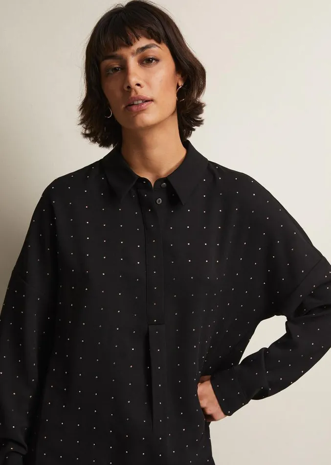 Elowen Embellished Longline Shirt Black Women Phase Eight Shirts and Blouses