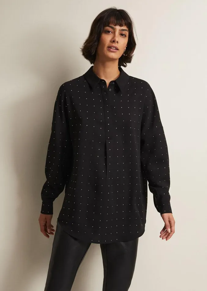 Elowen Embellished Longline Shirt Black Women Phase Eight Shirts and Blouses Elowen Embellished Longline Shirt Black Women Phase Eight Shirts and Blouses