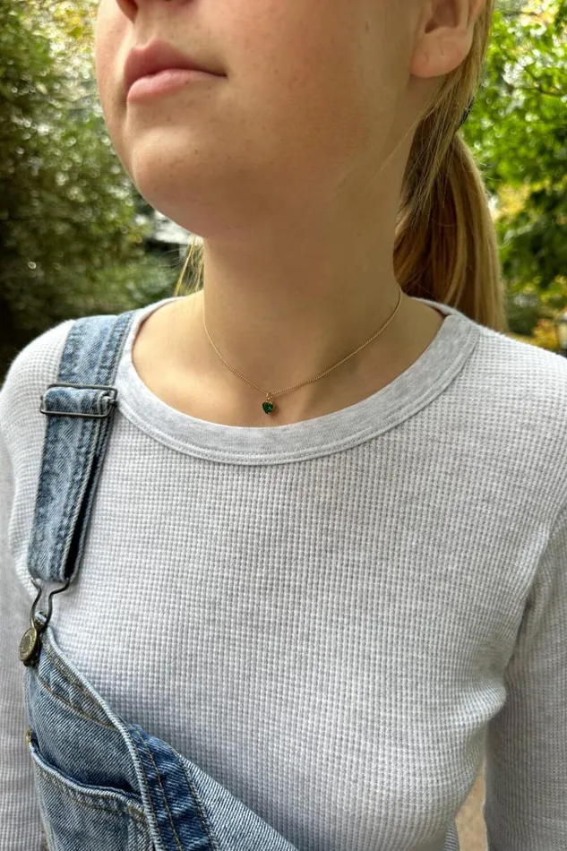 Emerald Heart Charm Necklace Gold Women Brandy Melville Jewelry