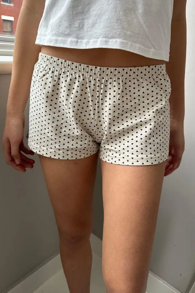 Emery Heart Sweatshorts Ivory Navy Hearts Women Brandy Melville Bottoms