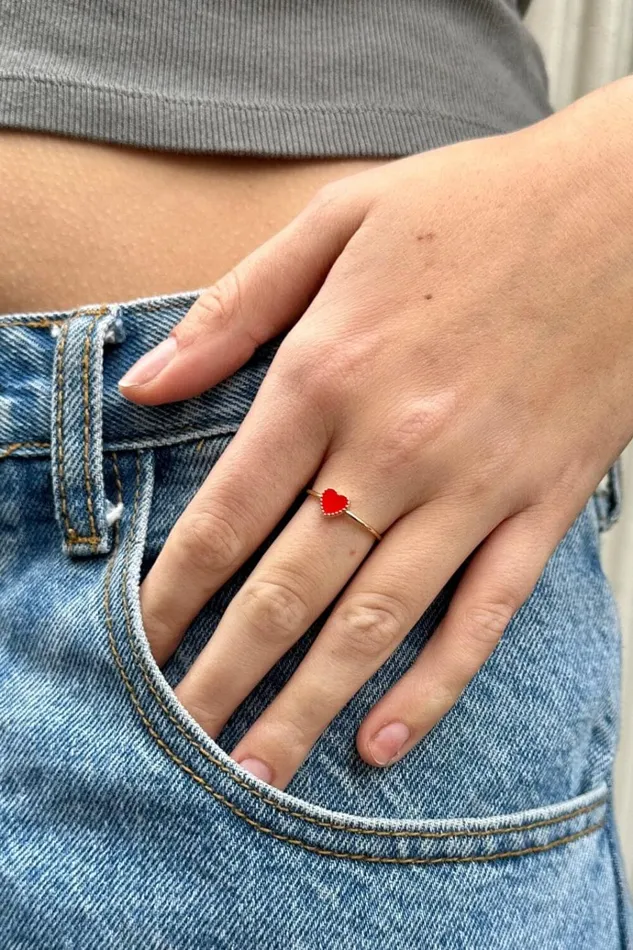 Enamel Heart Ring Women Brandy Melville Jewelry