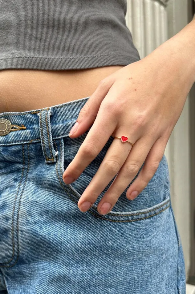 Enamel Heart Ring Women Brandy Melville Jewelry
