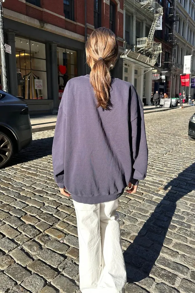 Erica New York Sweatshirt Faded Navy Blue Women Brandy Melville Sweatpants and Sweatshirts