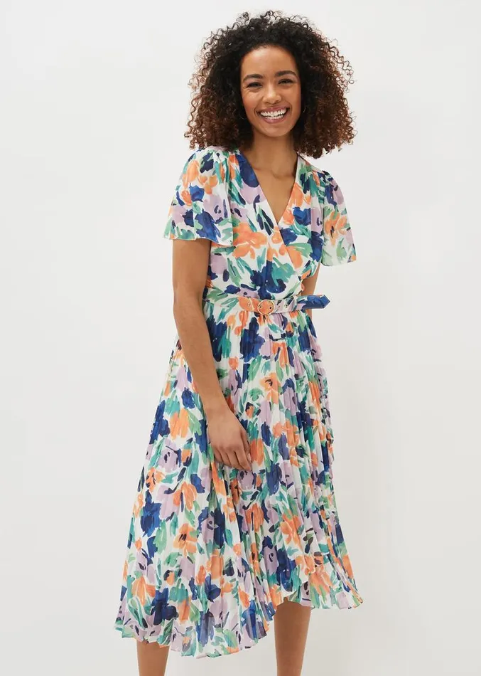 Essie Floral Pleated Midi Dress Multicoloured Women Phase Eight Dresses