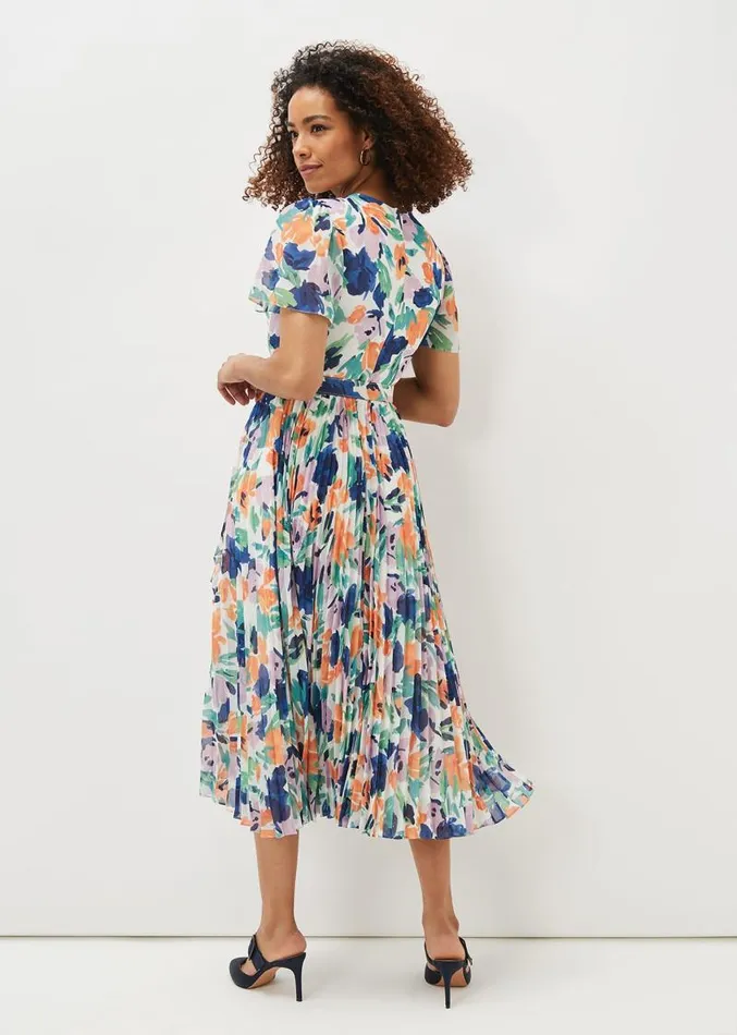Essie Floral Pleated Midi Dress Multicoloured Women Phase Eight Dresses