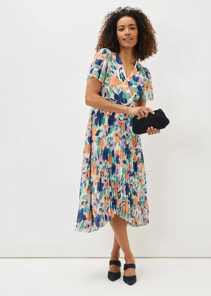 Essie Floral Pleated Midi Dress Multicoloured Women Phase Eight Dresses
