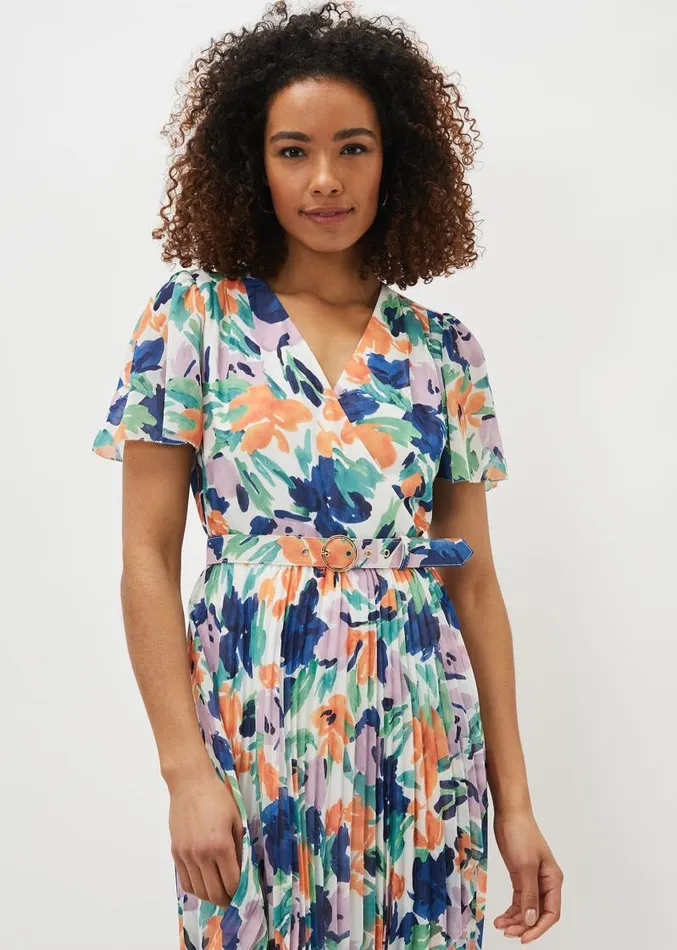 Essie Floral Pleated Midi Dress Multicoloured Women Phase Eight Dresses