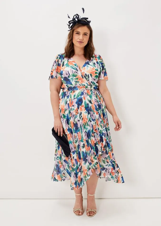 Essie Floral Pleated Midi Dress Multicoloured Women Phase Eight Dresses